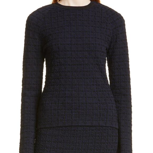 Victoria Beckham Texture Check Crewneck Sweater in Navy/Black Small